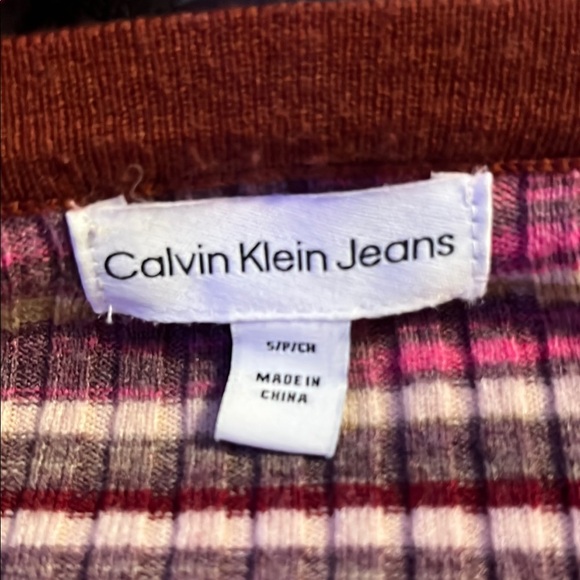 Calvin Klein Striped Cardigan Sweater in Deep Burgundy and Light Pink - Picture 2 of 4